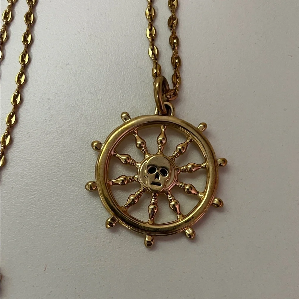 Disney Gold Color Pirates of the Caribbean Ship Wheel Necklace - Picture 3 of 4